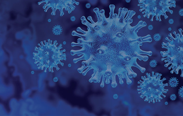 Coronavirus molecule with blue overlay