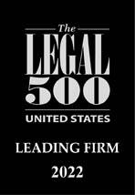 white the legal 500 united states logo above leading firm 2022 against black background